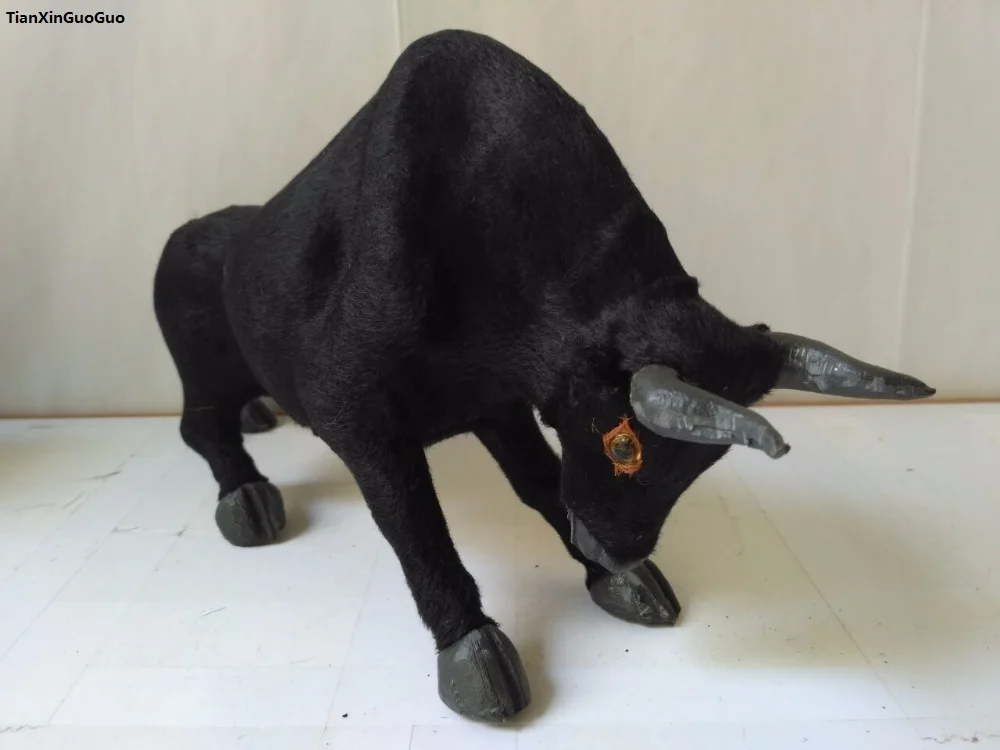 

large 31x8x16cm simulation black cattle hard model polyethylene&furs bull prop,home decoration gift s1670