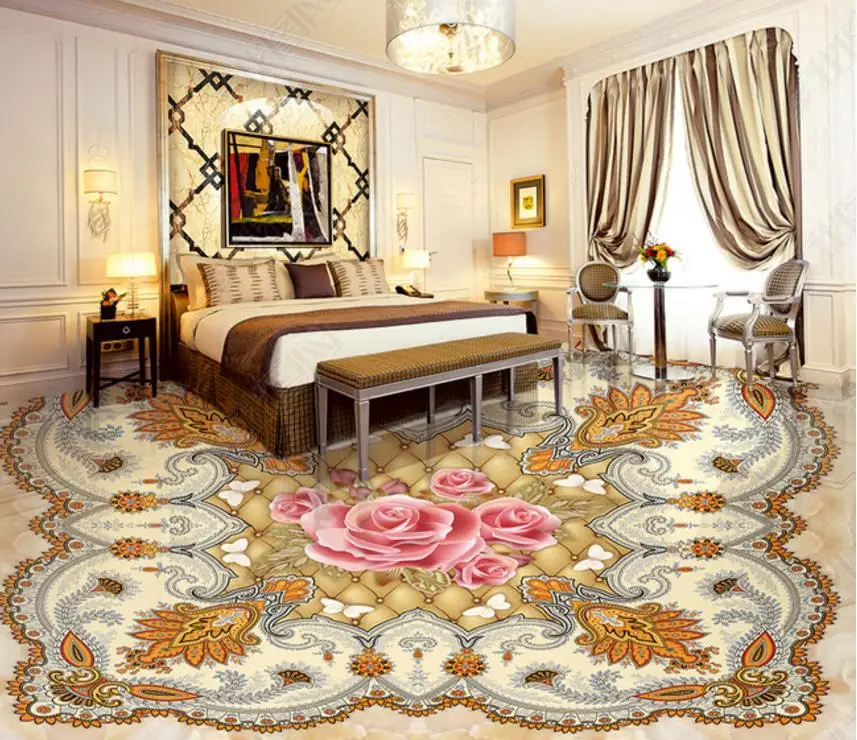 

Continental 3d flooring Rose butterfly wall wallpapers for the living room Marble relief 3d floor painting