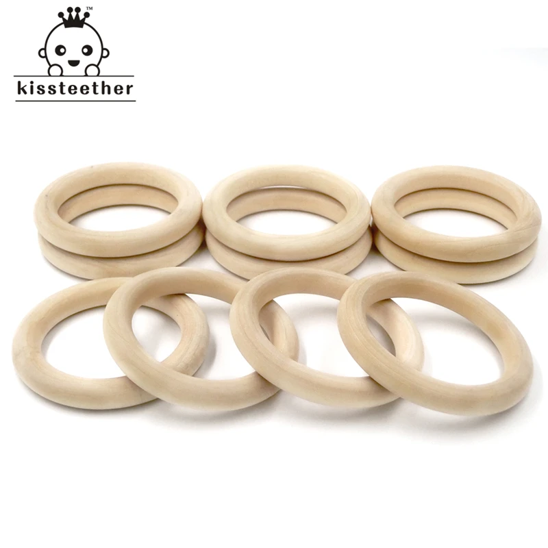 55mm(2.16\'\') Nature Wooden Ring Teether Montessori Baby Toy Organic Infant Teething  Accessories Necklace DIY