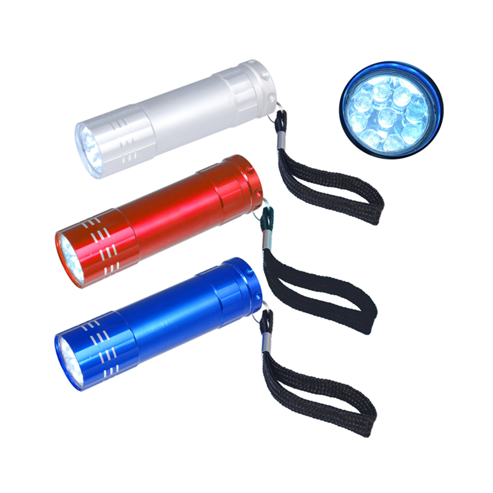 Linterna LED de 9 bombillas con batería, luz superbrillante con logotipo personalizado gratis, regalo de promoción, lote de 10 piezas