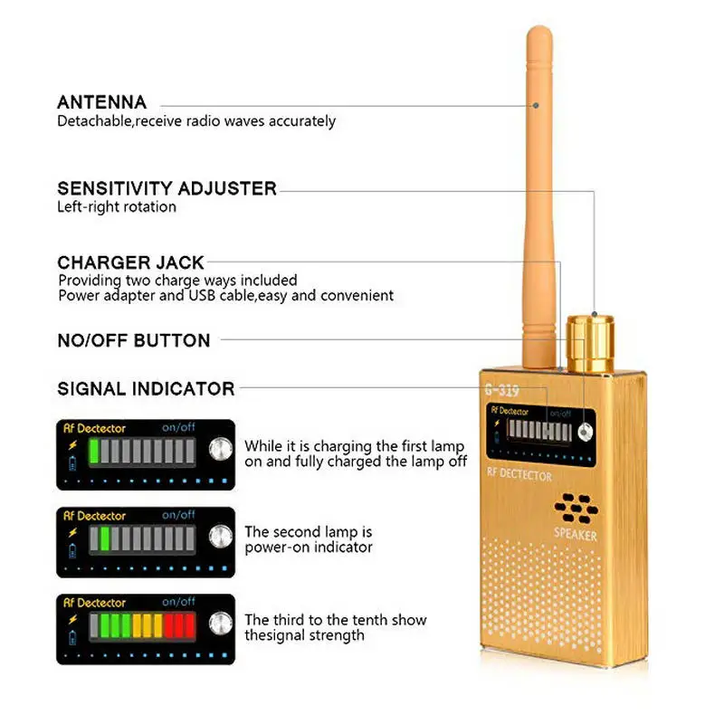 Anti-spy Wireless RF Signal Detector Set Upgrade Enhanced Bug GPS Camera Signal Detector for Detecting Hidden Camera GPS Tracker