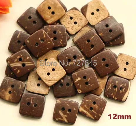 50Pcs/lot Size:12mm Natural Square Shape Coconut Shell Button 2-Holes Buttons Sewing Accessories(KK-1133-316)