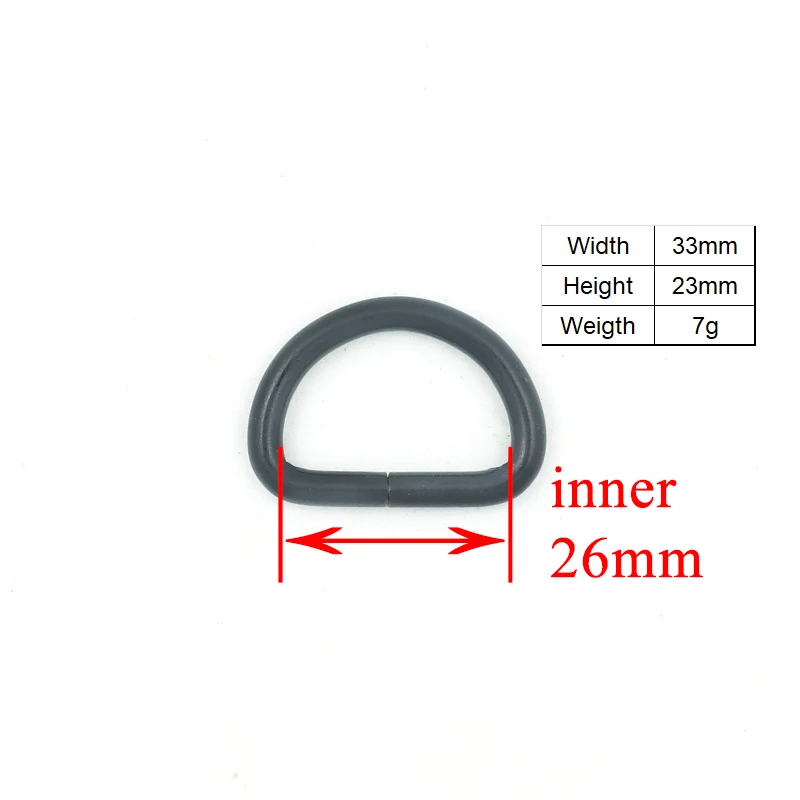 Metal D Rings for Pet Necklace, Webbing Strap, Leather Craft Bag Sewing, DIY Parts Accessory, Connect Buckle DK25H, Black, 25mm