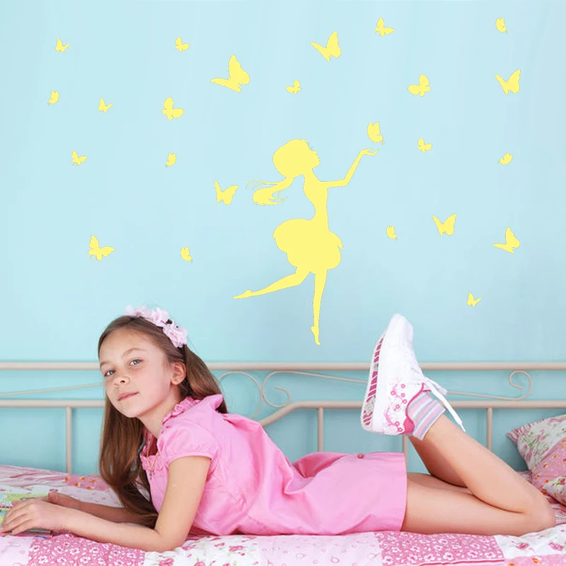 الإبداعية نمط مضيئة ملصقات جدار الهندباء فراشة فتاة غرفة المعيشة غرفة نوم الديكور الإسفار ديكور المنزل ملصق