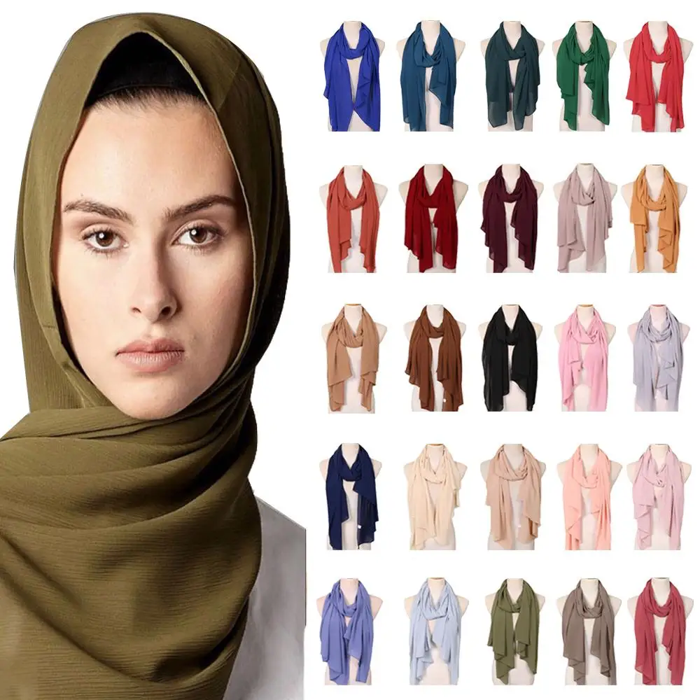 

25 Colors Women Soft Long Scarf Muslim Hijab Shawl Wrap Chiffon Islamic Turban Headscarf Bandanas Ramadan Large Scarves 180*75CM