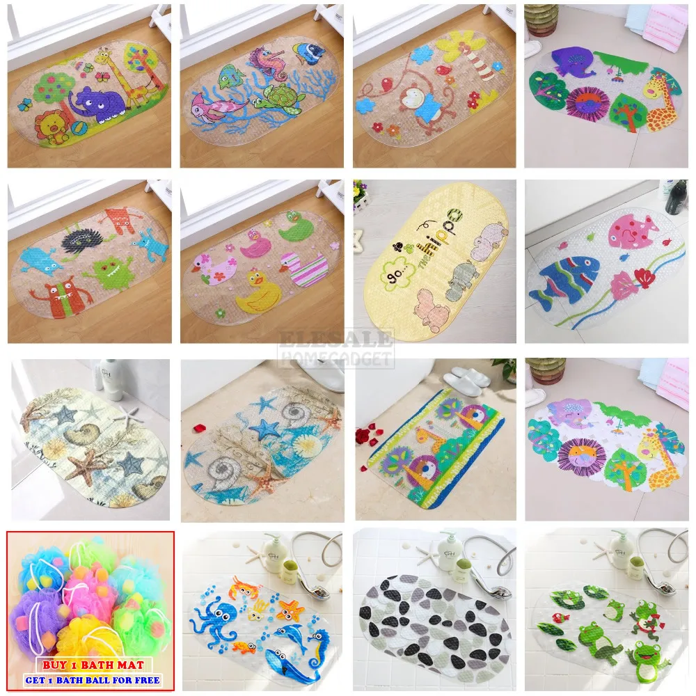 Cute Cartoon Anti-Slip PVC Bath Mats With Sucker 38cm*69cm Bathroom Multi-Color Carpet Bathtub Non-Slip Shower Soft Massage Pad