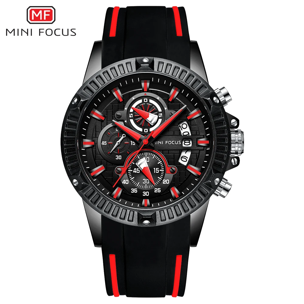 MINI FOCUS 2019 New Men's Sport Quartz Watches Silicone Band Army Chronograph Stopwatch for Man Relogios Masculilno 0244G0.4