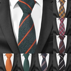 Fashion Striped Neck Tie For Men Polyester Jacquard Skinny Tie for Wedding Business Suits 7cm Wide Plaid Neck Ties Slim Necktie