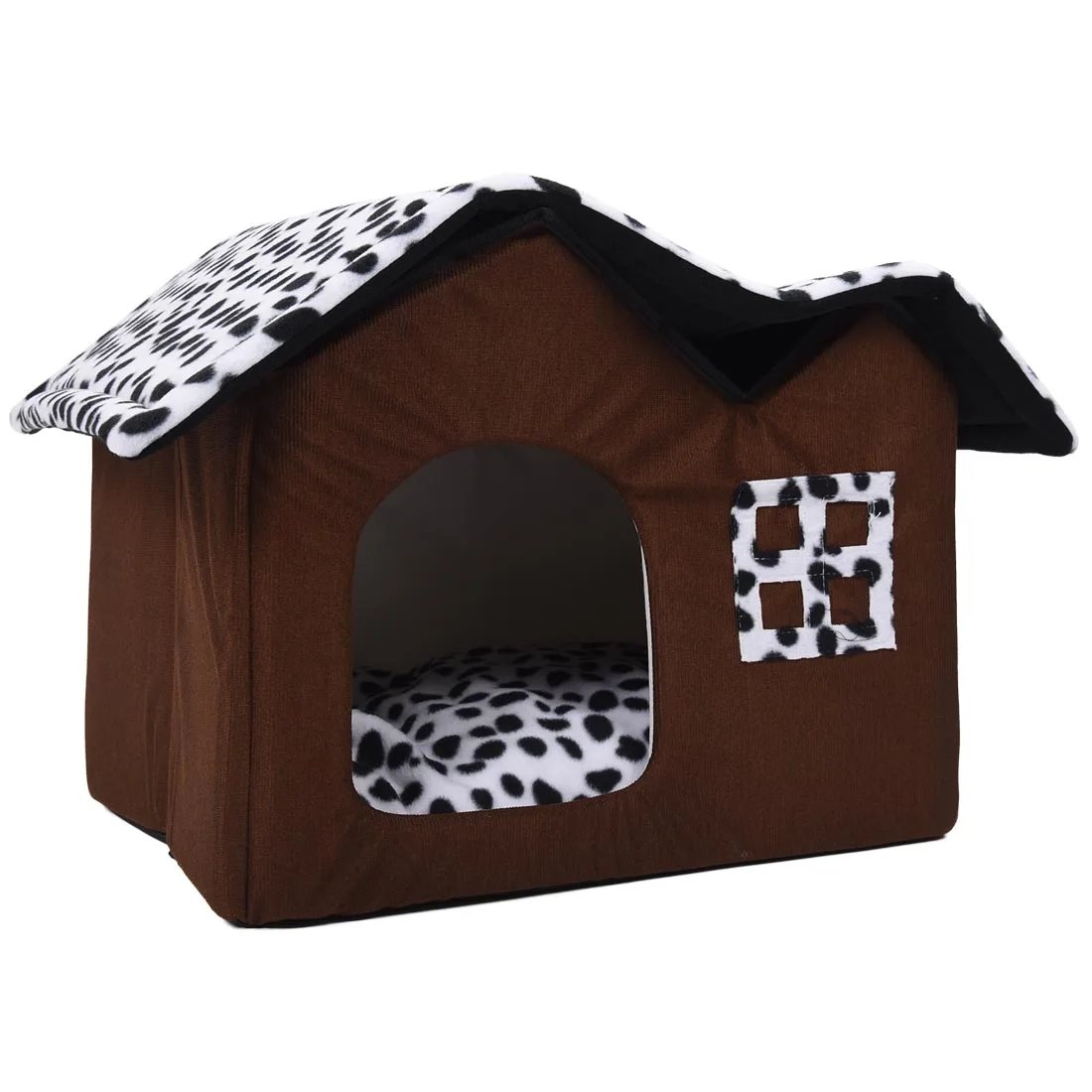 

Dot Coffee Roof Removable Dog Beds Double Pet House Brown Puppy Room Cat Kennel With Cushion Luxury Pet Products Drop Shipping