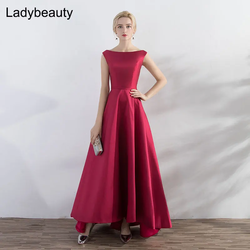 Ladybeauty Nieuwe Collectie Elegante Rode Wijn Avondjurk Hoge Lage Korte Voorkant Lange Rug Vetersluiting Formele Party Plus Size Jurken