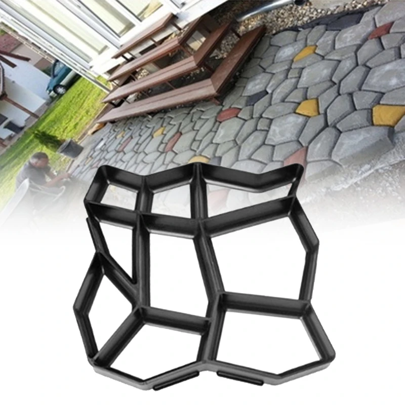 Stone Paving Mold Concrete Stepping Walkway Paver 9 Grids DIY Driveway Garden