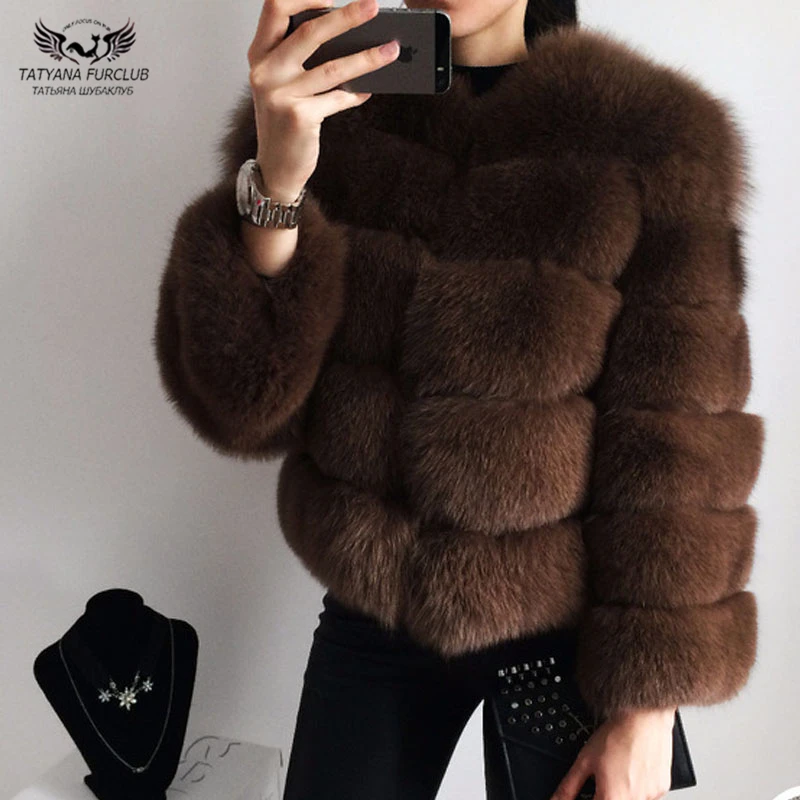 Tatyana Furclub Real Fur Coat Women Warm Natural Fox Fur Coat Short luxury Fur Jacket Winter Outerwear Overcoat Natural Fox Fur