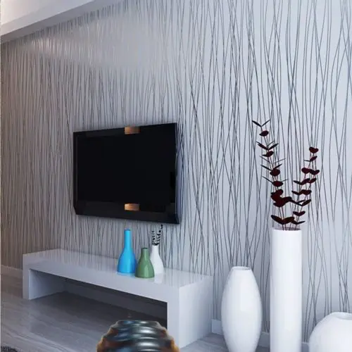 

Q QIHANG Modern Minimalist Classic Non-woven Flocking Plain Stripe Wallpaper Silver&gray 0.53m*10m=5.3m2