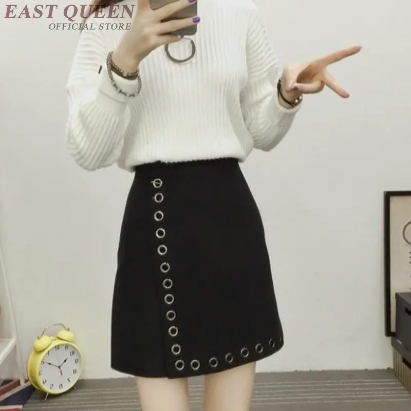 

Women mini skirt A-line women skirt casual empire high waist midi skirt female with hole 2018 above knee skirts women DD268 F