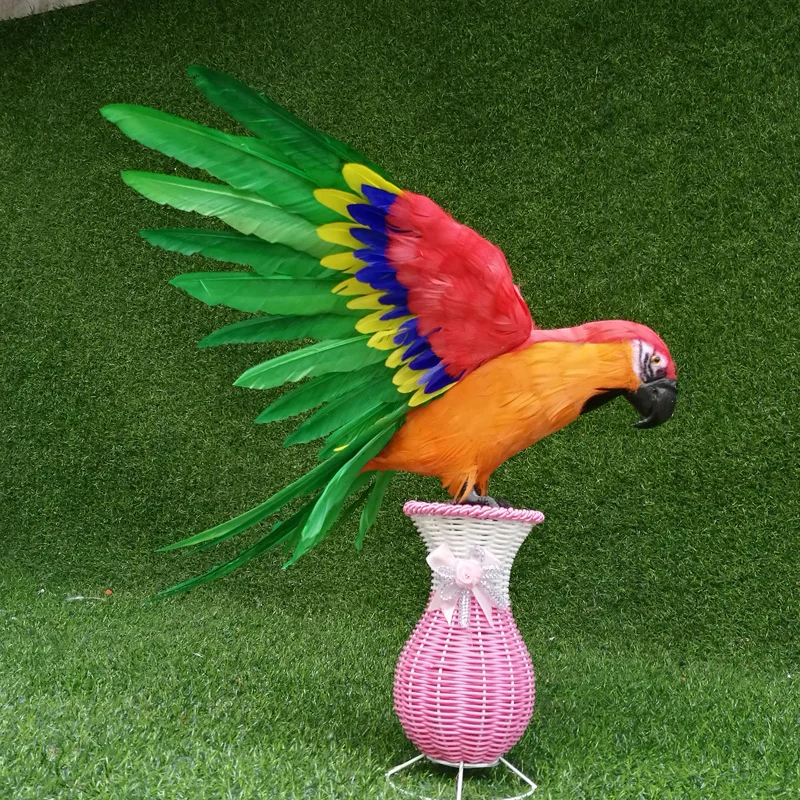 

big wings parrot toy foam&feather simulation red&orange bird model gift about 45x65cm