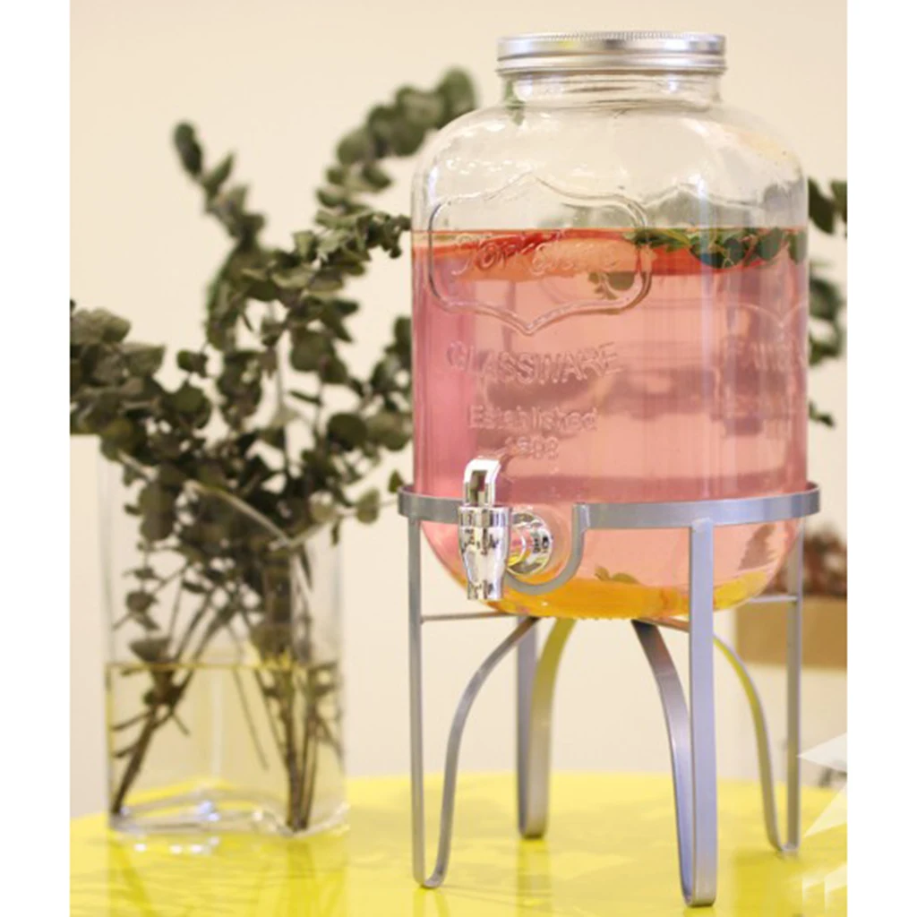 Party Juice Drinks Dispenser Stand - 4/5/8 Liters Tea, Ice, Water Dispenser Organizer Bottle Jar Holder Stand