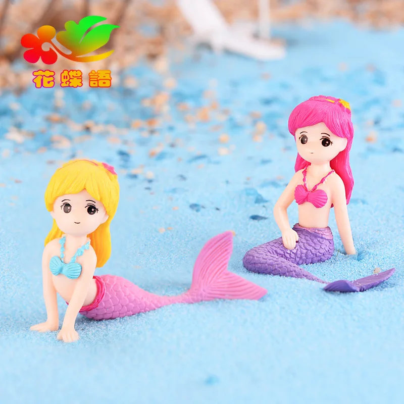 Mermaid DIY Micro Landscape Aquarium miniature figurines  Beauty Cake Keys Plastic Decoration Crafts Home Decor