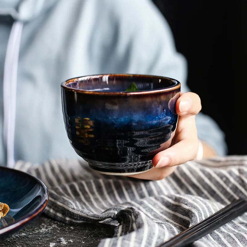 KINGLANG Deep Blue 1pcs Ceramic Tableware Small Plate Rice Bowl Cup Sauce Dish