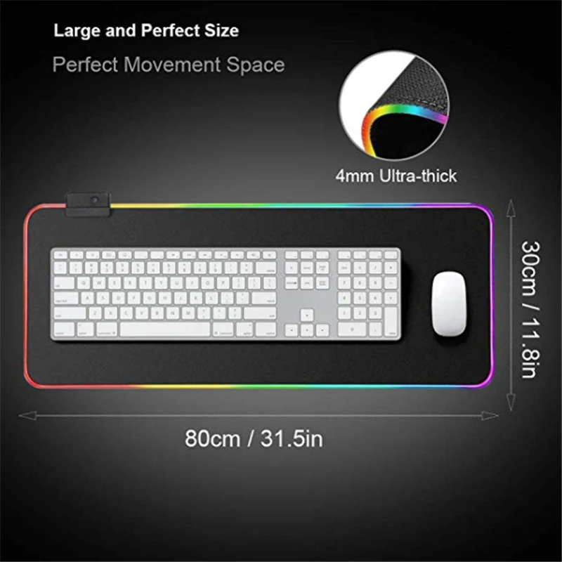 Large LED RGB Mouse Pad Luminous Gaming Mouse Pad Colorful Oversized Glowing USB LED Extended Illuminated Keyboard PU Non-slip
