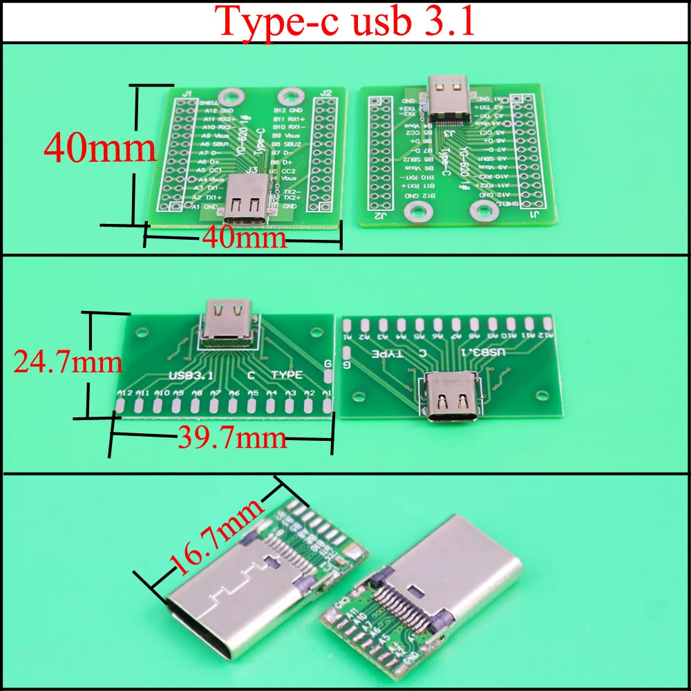 

YuXi USB 3.1 Type C Connector 24 Pins Female Socket receptacle adapter to solder wire & cable 24P PCB Board support