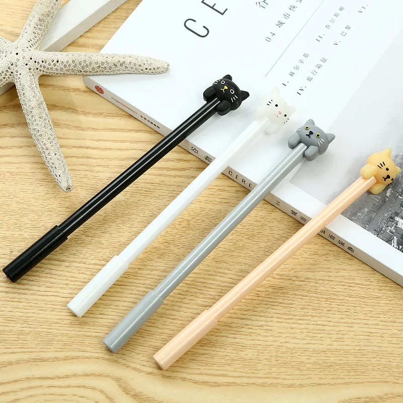 100 PCs Han Version of The New Students Learning Stationery Cute Cartoon Design Cat Head Neutral Office Signature Pen