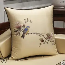 Chinese Embroidery pillowcase cushion cover satin bird floral throw pillow cover
