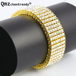 Exaggerated Punk Bracelets 6 six Rows Shiny Full Rhinestones Bangle Hip Hop Bling Jewelry Chains Link Wristbands Men Women Gift