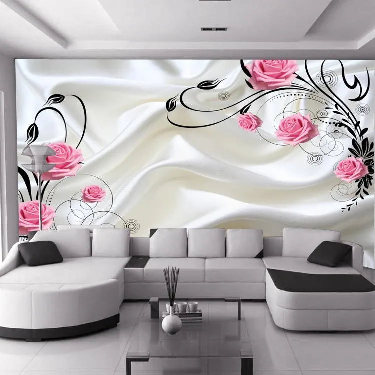 

5D wallpaper wallpaper TV background wall painting silk pink rose beautiful marriage room simple flower vine living room