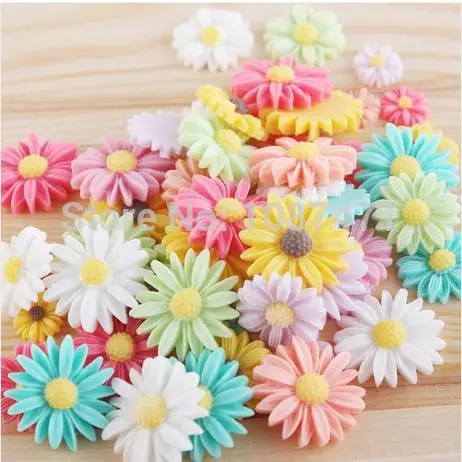 100pcs 13mm DIY Accessory Mixed colors Shiny Chrysanthemum Flower Resin Flatback Embellishment Beads Craft Scrapbooking Mobile