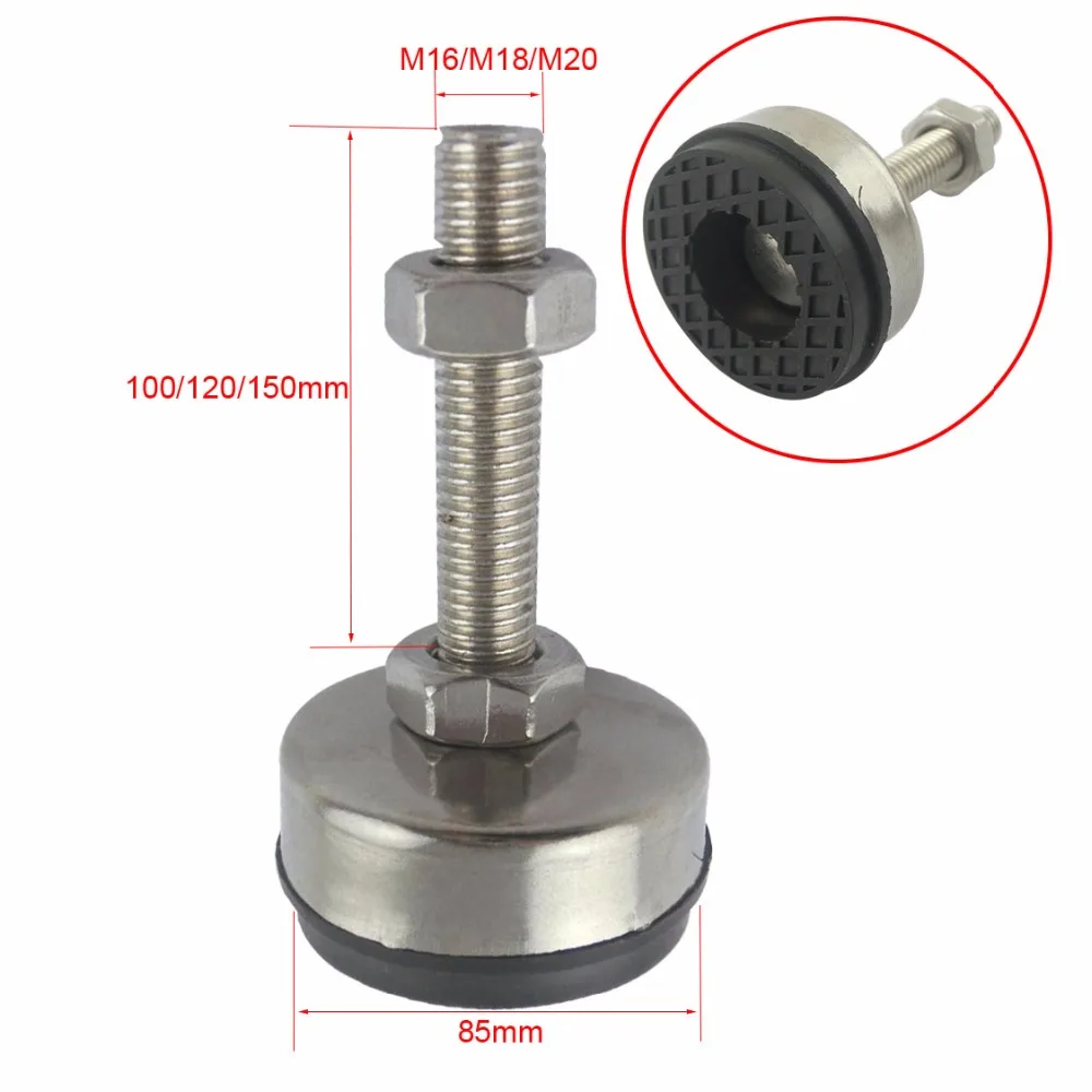 2pcs M16/M18/M20 Thread Adjustable Foot Cups 85mm Diameter 304Stainless Non-skid Base 150mm Length Articulated Leveling Foot