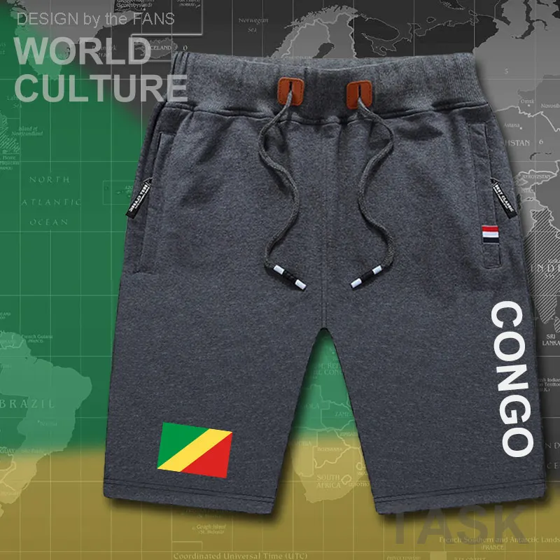 Congo Republic mens shorts beach man men's board shorts flag workout zipper pocket sweat bodybuilding 2017 cotton COG Congolese