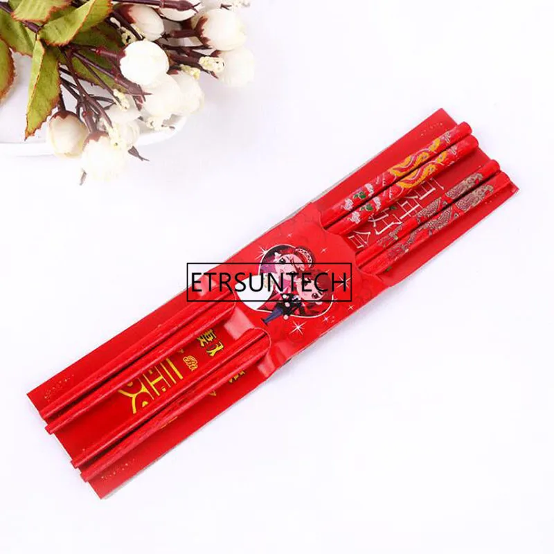 100sets Chinese Traditional Wedding Pattern Chopsticks Happy Event Red Tableware Wedding Gift Kitchen Tools