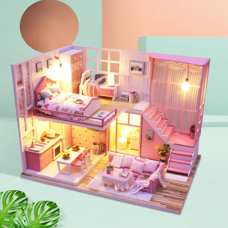 Handmade Doll House Furniture Diy Dollhouse Miniature Dollhouse Wooden Toys Puzzle Educational Toys For Children Grownups Gift