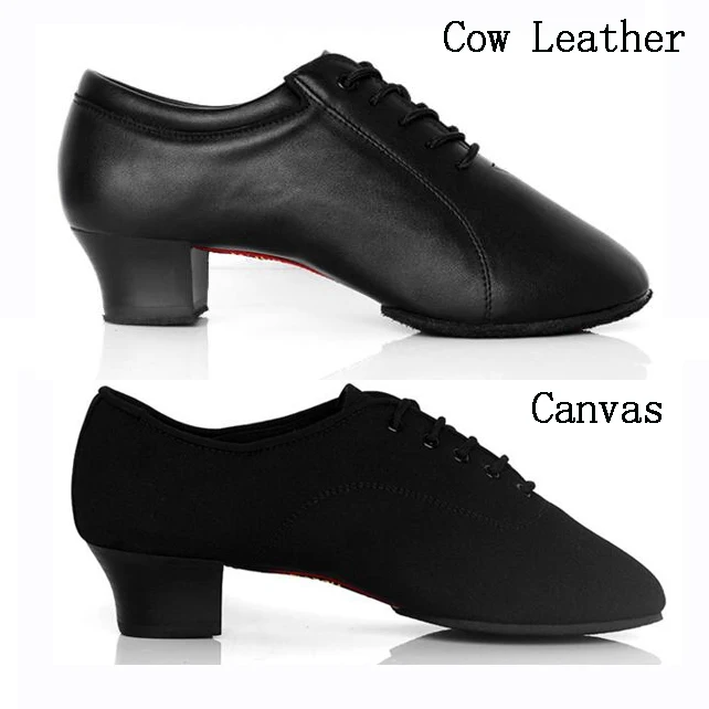 Professional Men\'s Black Genuine Cow Leather/Canvas Ballroom / Tango / Salsa / Latin Dance Shoes Men