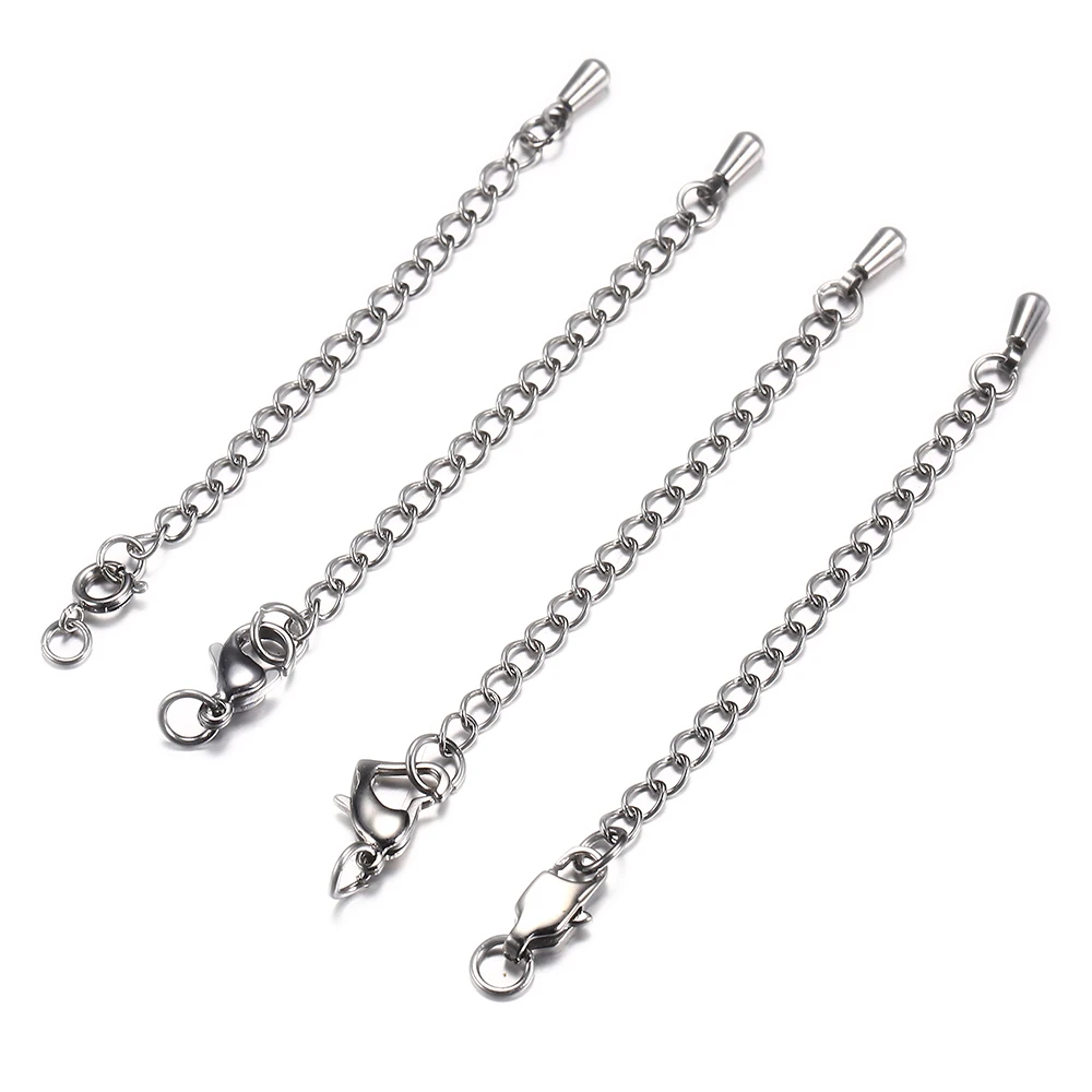 

50pcs/lot Wholesale Stainless Steel Heart Lobster Clasp With Extender Chain For Jewelry DIY Making Connector Accessories