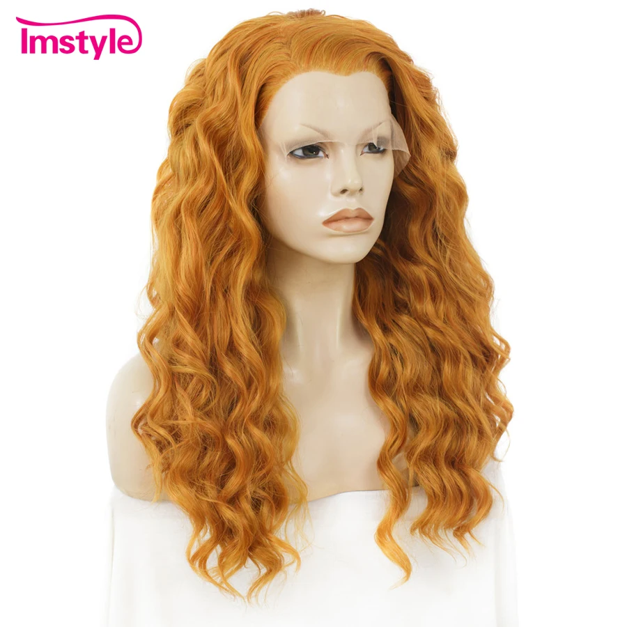 Imstyle Orange Wig Synthetic Lace Front Wig Deep Wave Long Wigs For Women Heat Resistant Fiber Drag Queen Cosplay Wigs