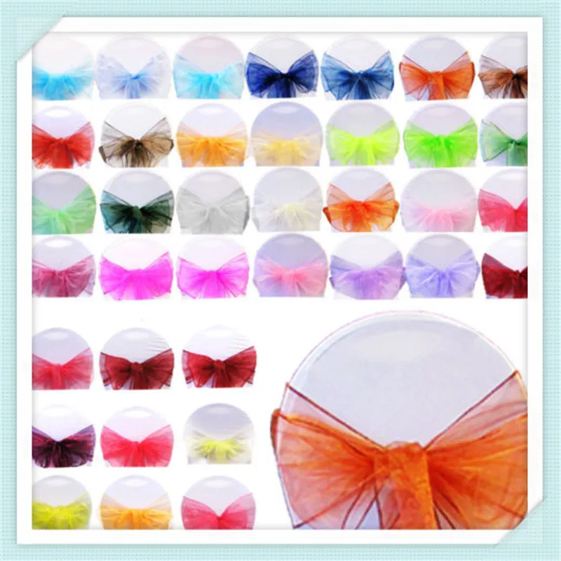 

Free Shipping 50PCS 24 Colors Organza Chair Sashes Bows for Weddings Anniversaries Christenings Parties CC-98