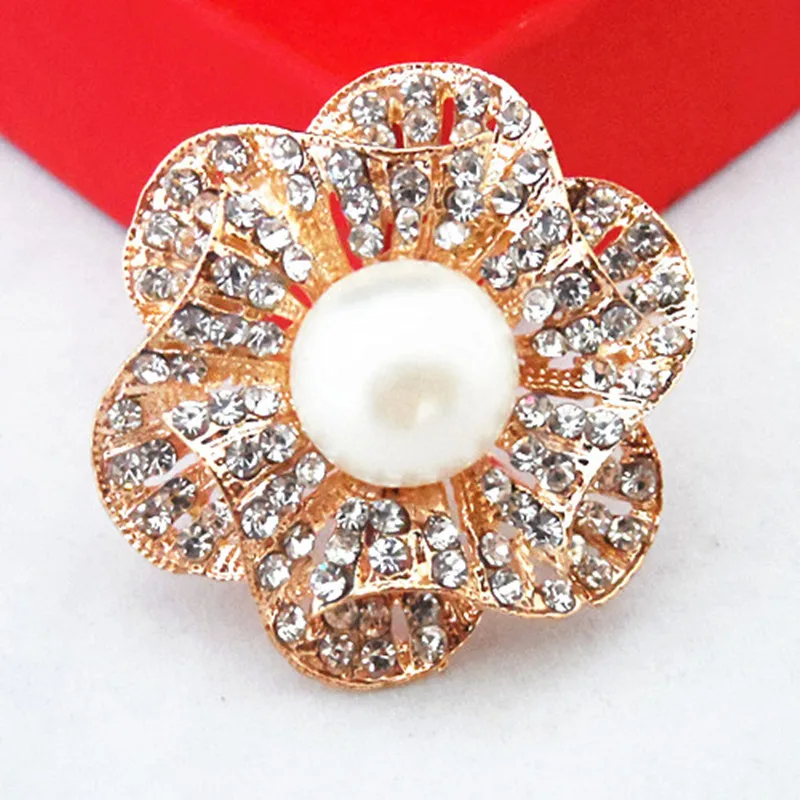 

6PCS/LOT Clear Crystal Rhinestone Gold Color Wedding Bridal Flower Brooch Pins