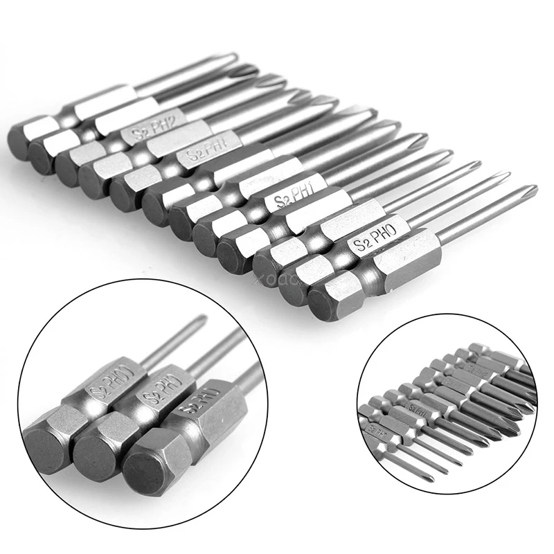 12Pcs 50mm 1/4 Inch Hex Shank Magnetic Phillips Cross Screwdriver Bits A25 dropshipping