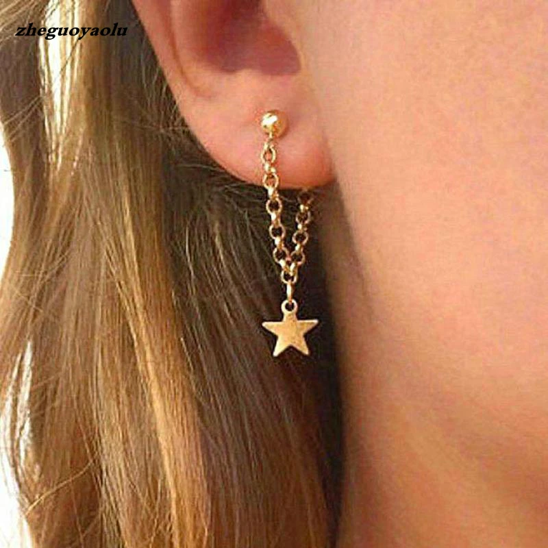 Oorbellen Fringed Gold Stars Design Chain Long Earrings Statement Earrings Pendant Wedding Earrings Jewelry Tassel Earrings