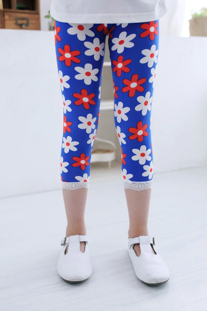 Sales promotion Leggings Summer Children Cropped Trousers Milk Girls Legging Flower Style Pants,wholesales 1pcs