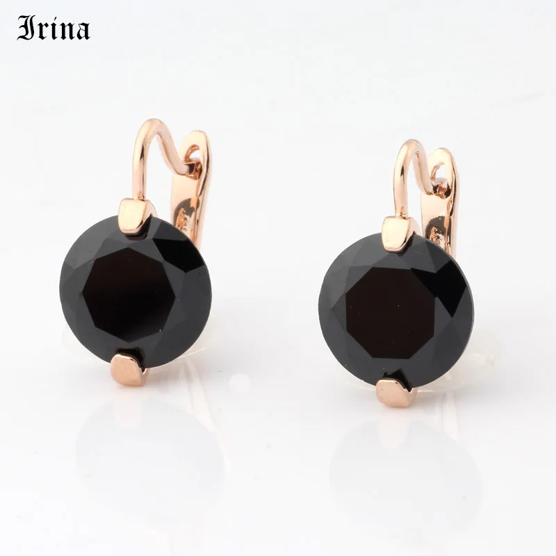 Irina Round CZ Earrings Women Gem Ear Drop Earring Vintage Jewelry Zircon Rose Gold Color Earrings Multicolor