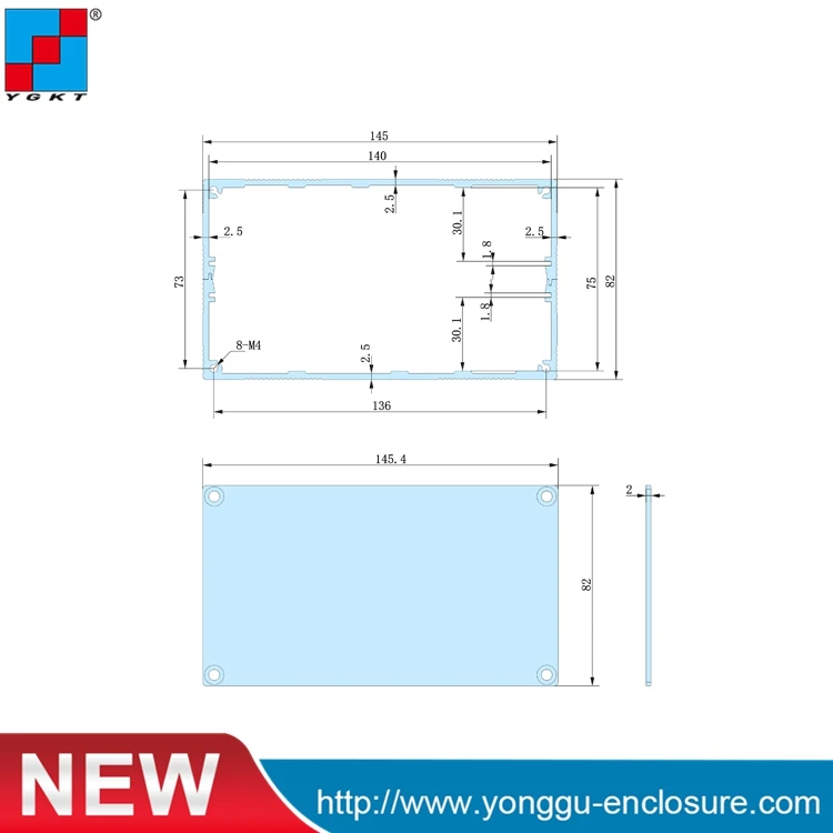 Boîtier électronique extrudé en aluminium OEM, couleur argent, 145x82x200mm (LxHxL)