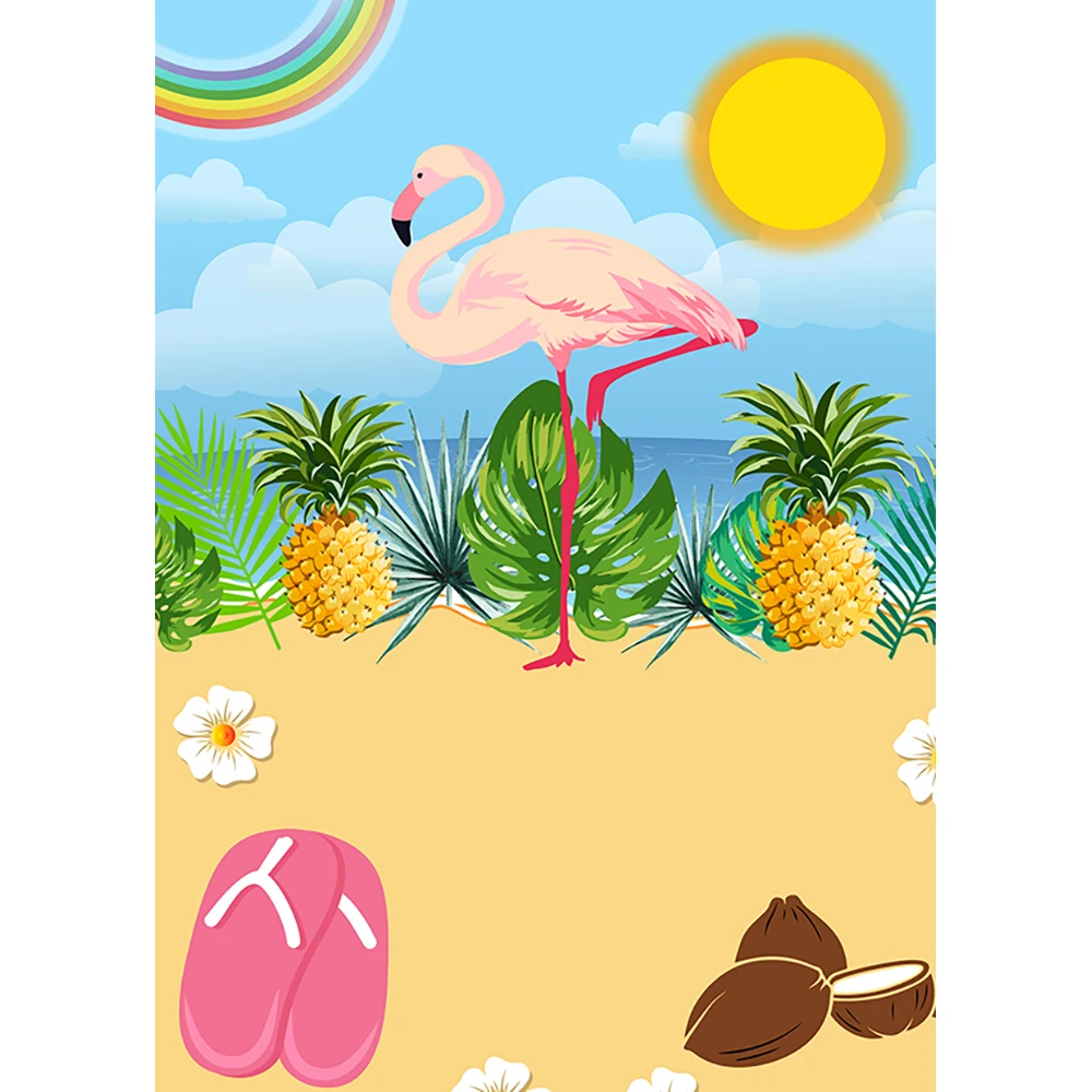 Allenjoy photocall photography Flamingo rainbow sky pineapple Beach sandals summer kinder birthday party photophone wall-paper