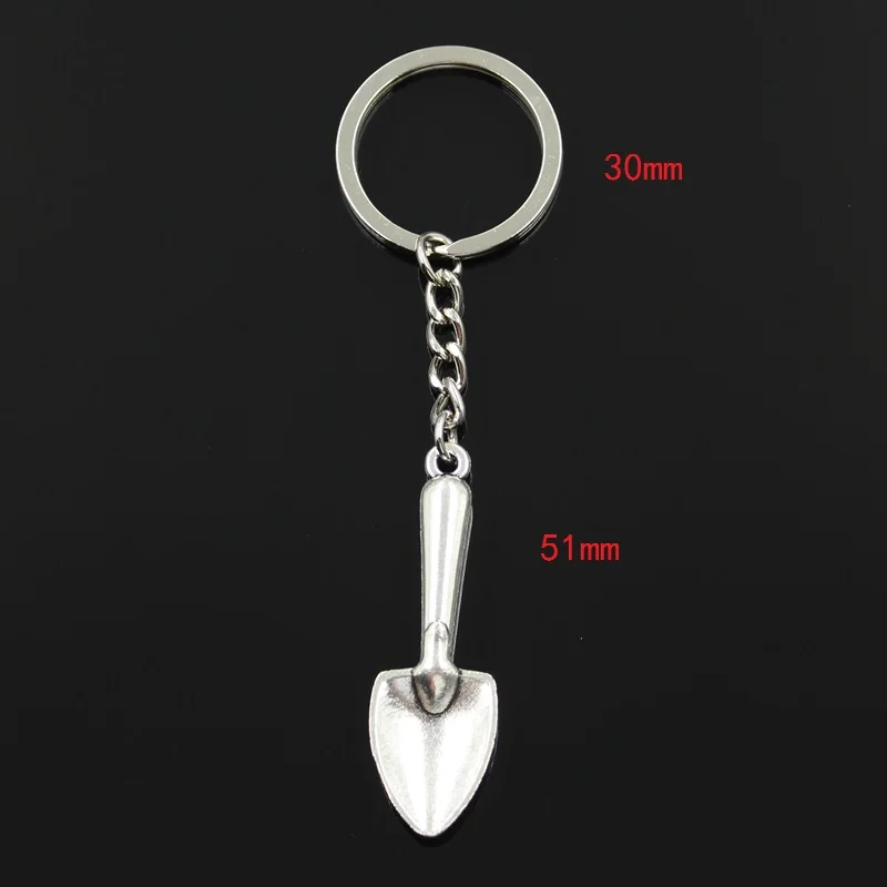 Fashion 30mm Key Ring Metal Key Chain Keychain Jewelry Antique Silver Color Plated Shovel Spade Trowel Gardening 51x16mm Pendant