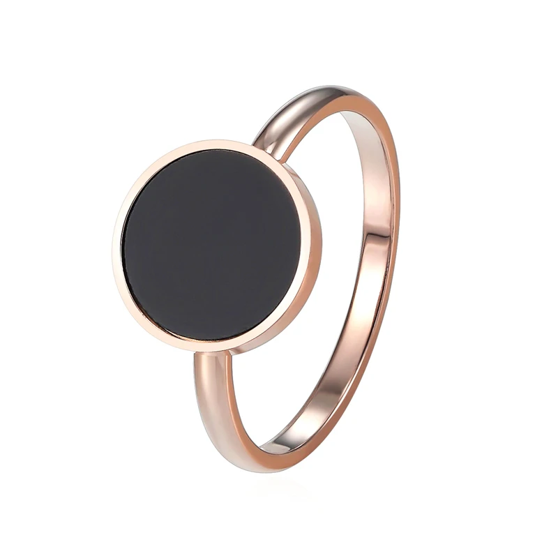 New Design Brand Ring For Women Titanium Steel Black Acrylic Three Wide Rose Gold Color Beauty Anillos Female Rings Jewelry Gift