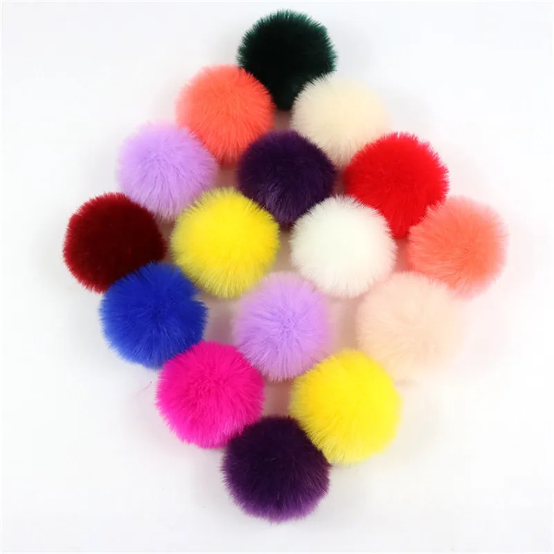 8cm Fluffy Rabbit Fur Pompom Ball Key Chain Women Bag Trinket Wedding Pompon Ball For DIY Costume Jewelry Making Accessories