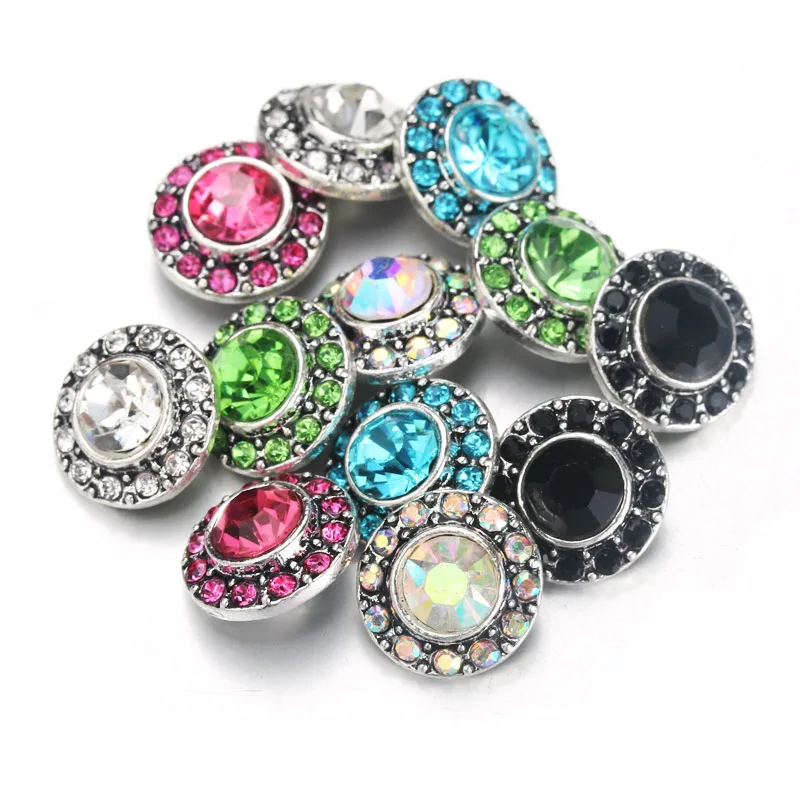 10pcs/lot 6 Color Flower Snap Jewelry Rhinestone Metal Snap Buttons Fit 12mm Sivler DIY Snap Bracelets Jewelry 0019