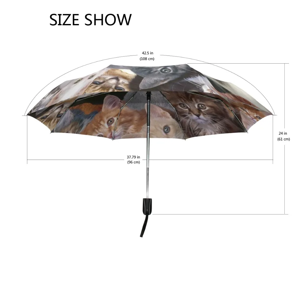 Hot Selling 3 Folding Women\'s Automatic Umbrella Pongee Anti-UV Cat Family Print Sun Protection Umbrella Male Rain Parasol