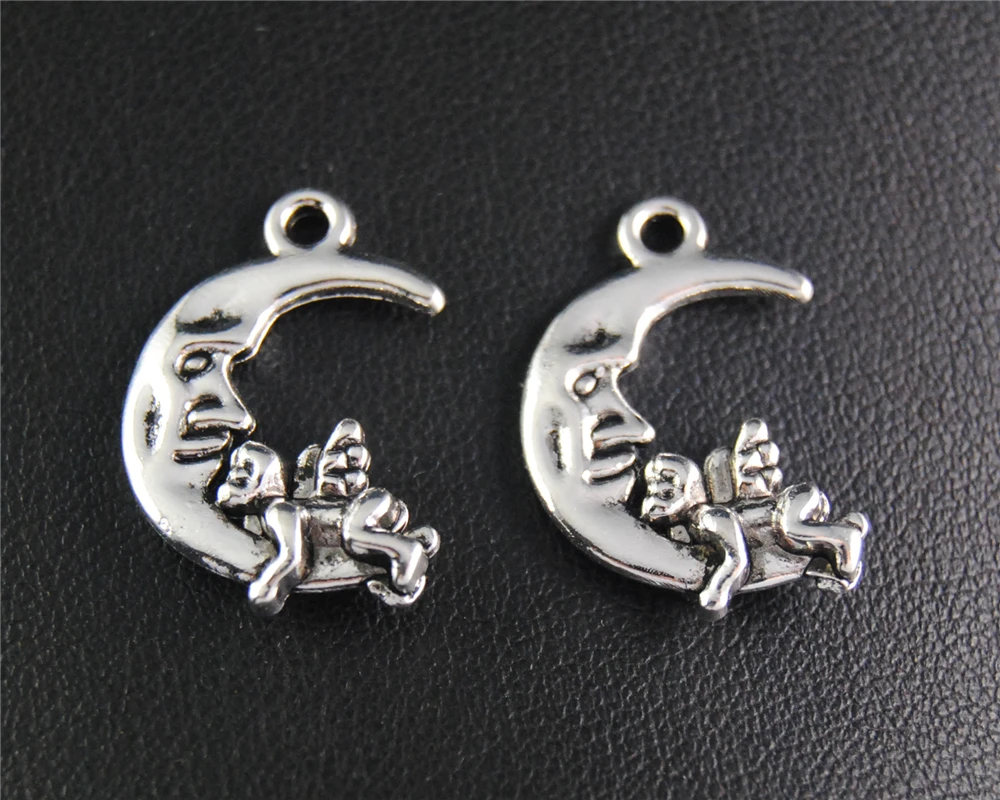 20pcs  Silver Color Moon With Angel Charm Fit Bracelets Necklance DIY Metal Jewelry Making 22x15mm A2095 SALE